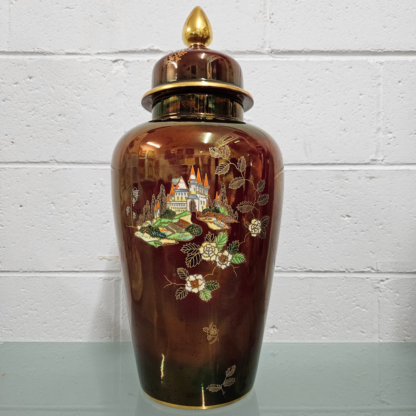 Very Large Crown Devon Hand Painted Ruby Lustre Vase