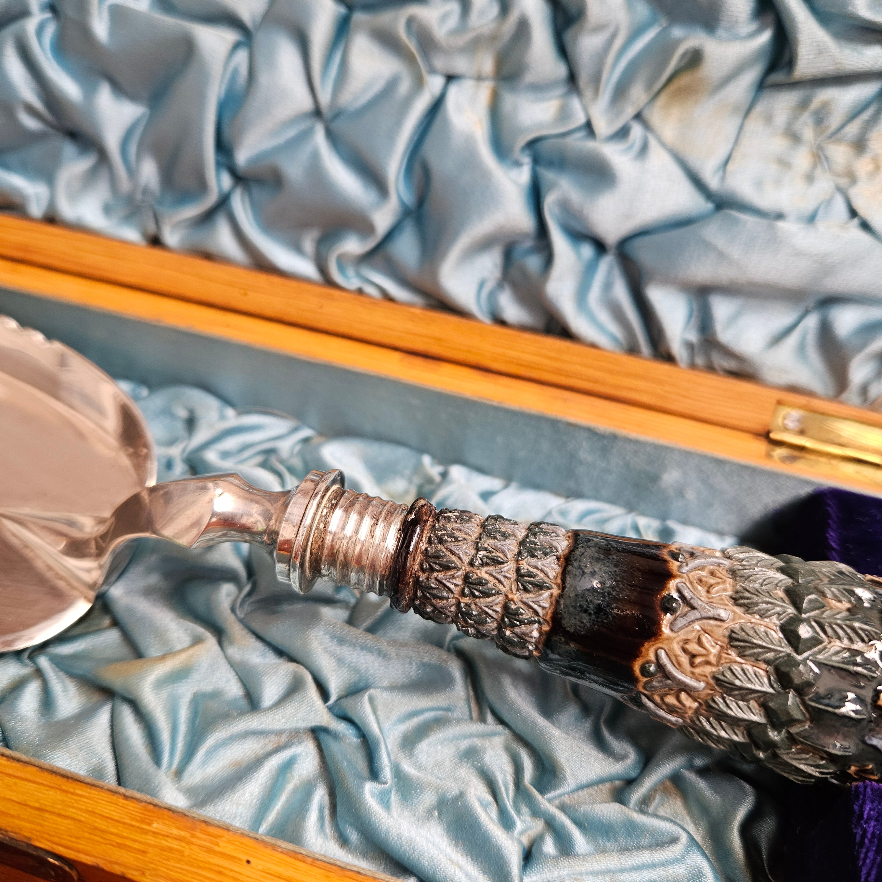 Edwardian Stoneware & Silver Plate Crumb Scoop In Original Box | Antique & Vintage | Moonee Ponds Antiques | Australia Wide Delivery