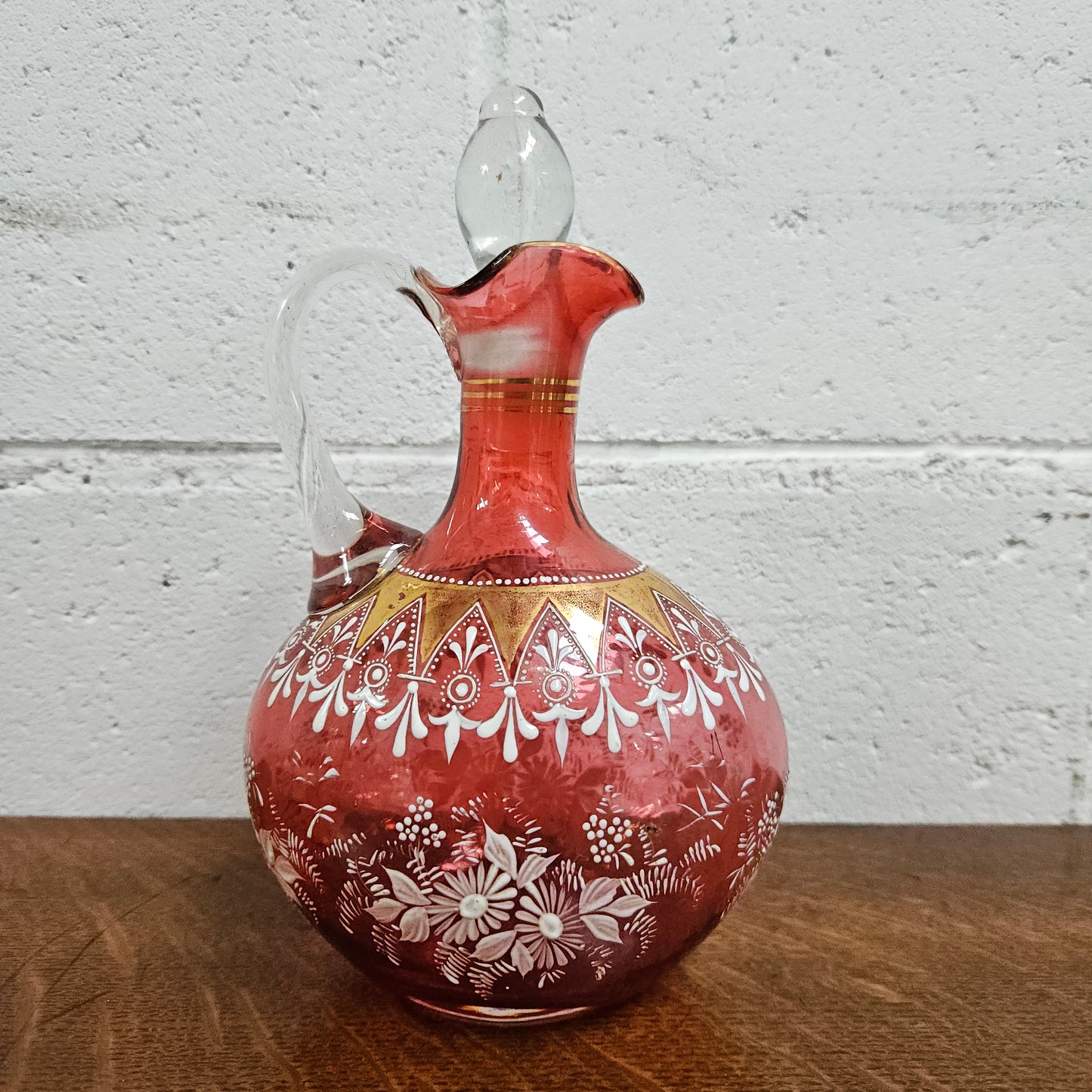 Victorian Ruby & Enamel Glass Decanter