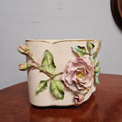 Victorian Pink Rose Pottery Flower Vase