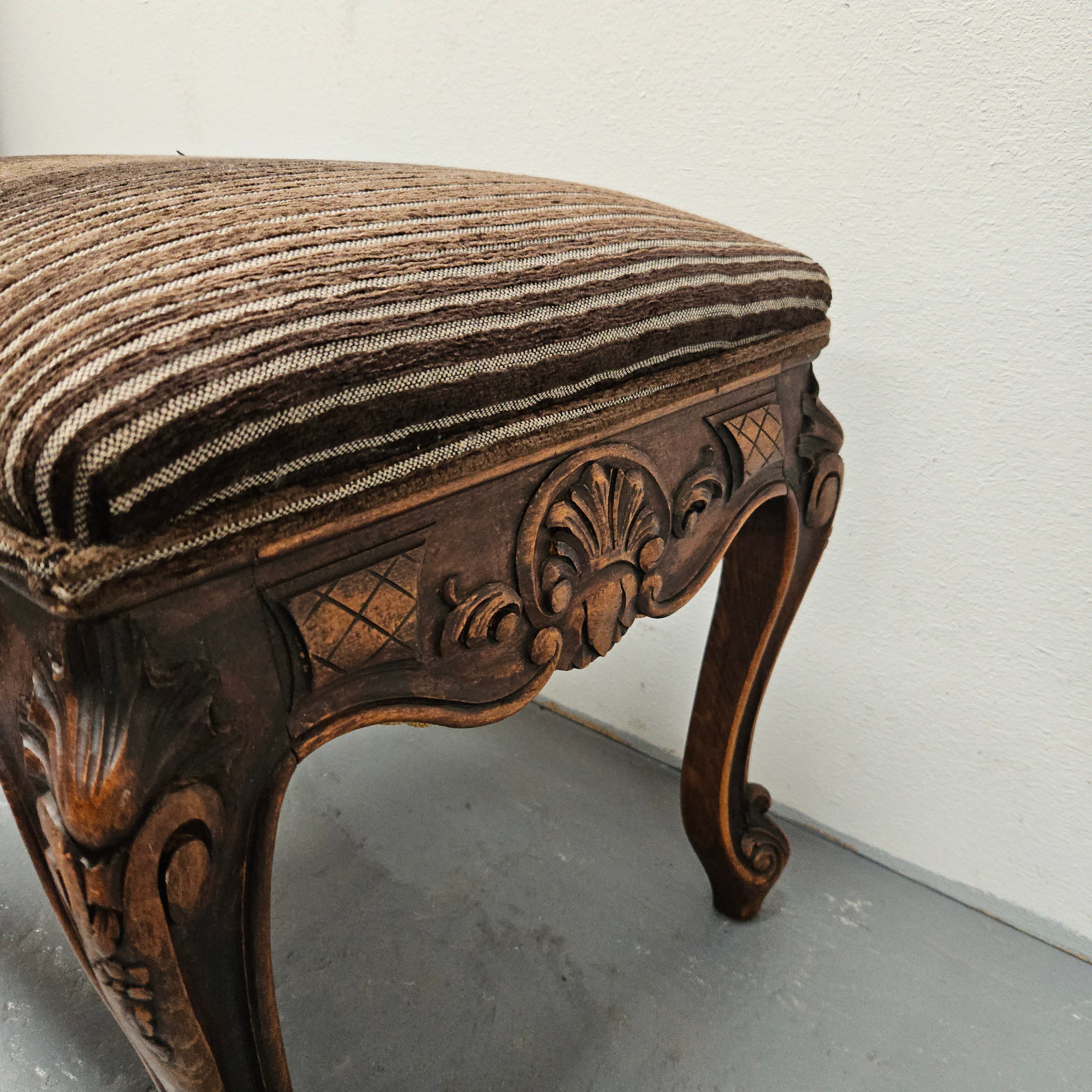 French Oak Louis XV Style Upholstered Footstooli | Antique & Vintage | Moonee Ponds Antiques | Australia Wide Delivery