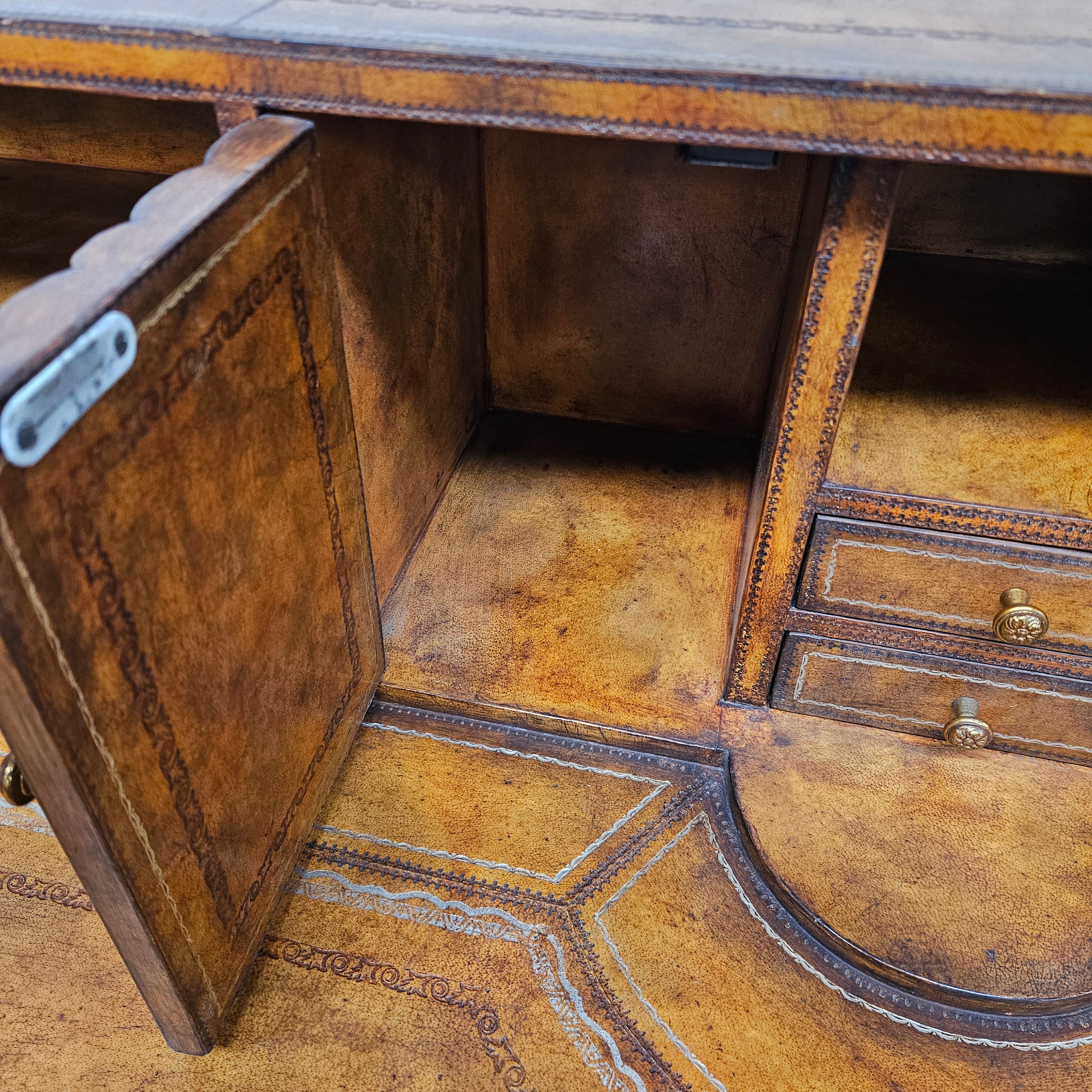 Spanish Empire Style Leather, Iron & Brass Desk | Antique & Vintage | Moonee Ponds Antiques | Australia Wide Delivery