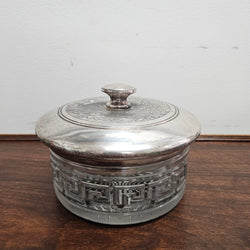 Unusual Victorian Vanity Glass Container with "Greek Key Pattern to Base" with a Silver Lid & Internal Mirror | Antique & Vintage | Moonee Ponds Antiques | Australia Wide Delivery