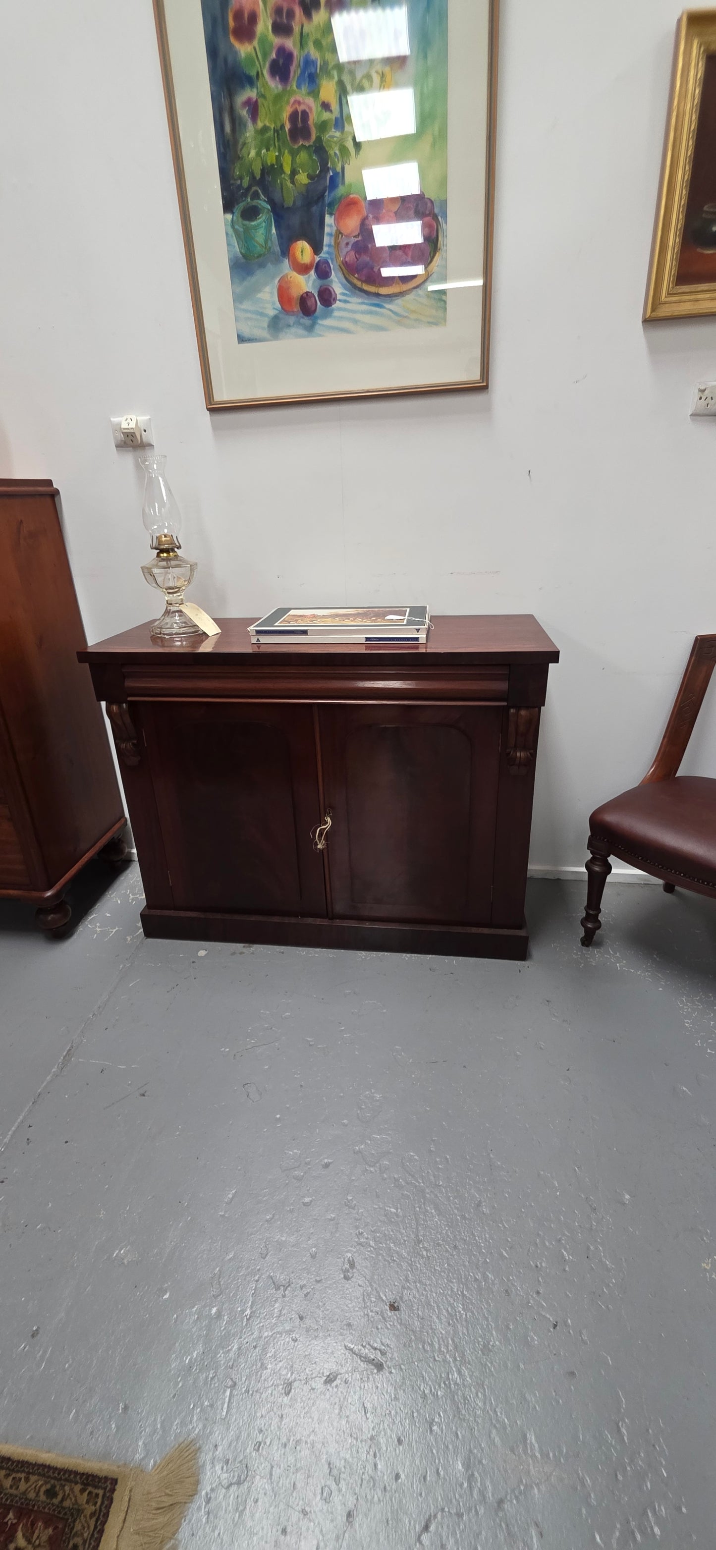 Solid Mahogany Two Door Cabinet With Drawer