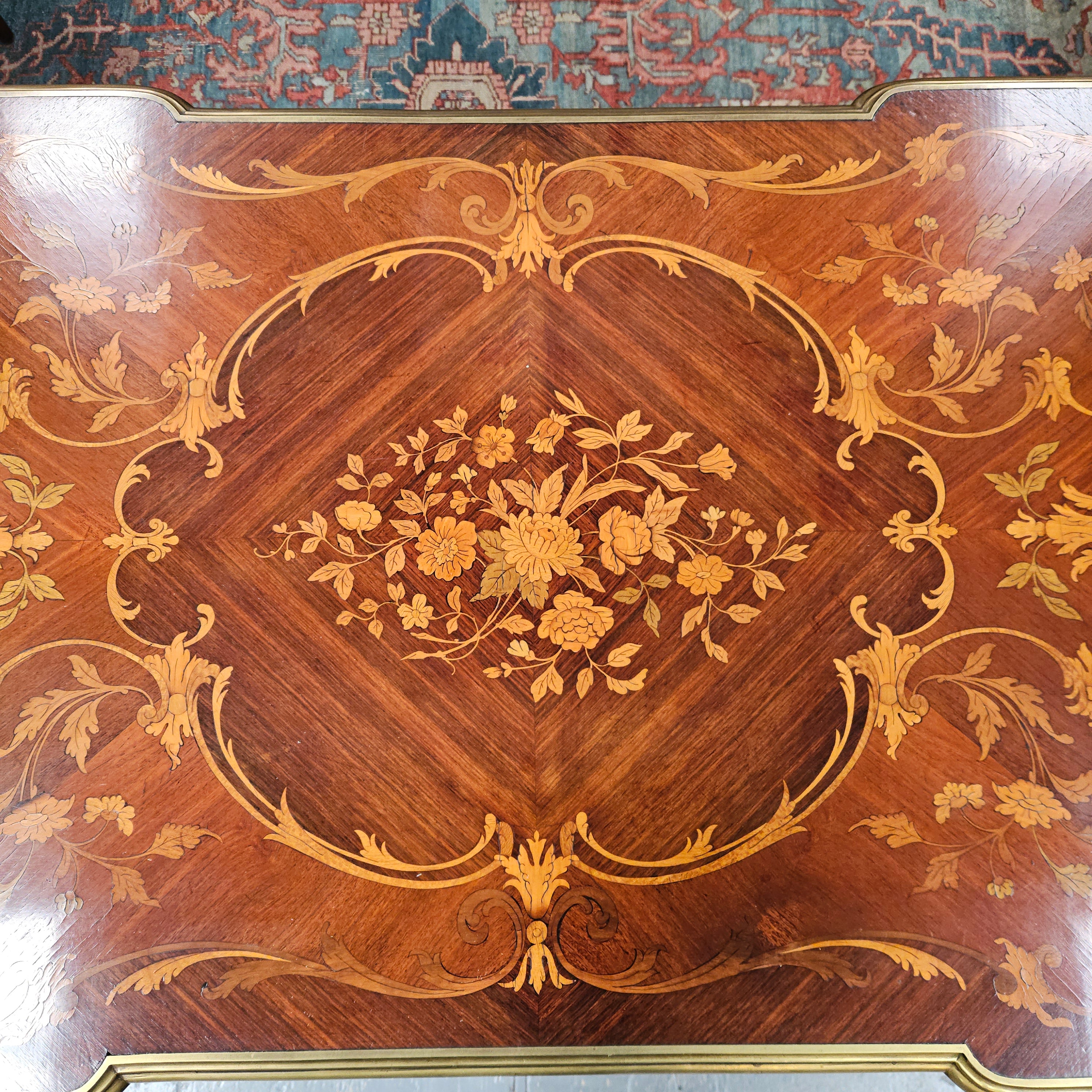 Rosewood Louis 15th Style Marquetry Inlaid Bureau Plat Desk | Antique & Vintage | Moonee Ponds Antiques | Australia Wide Delivery