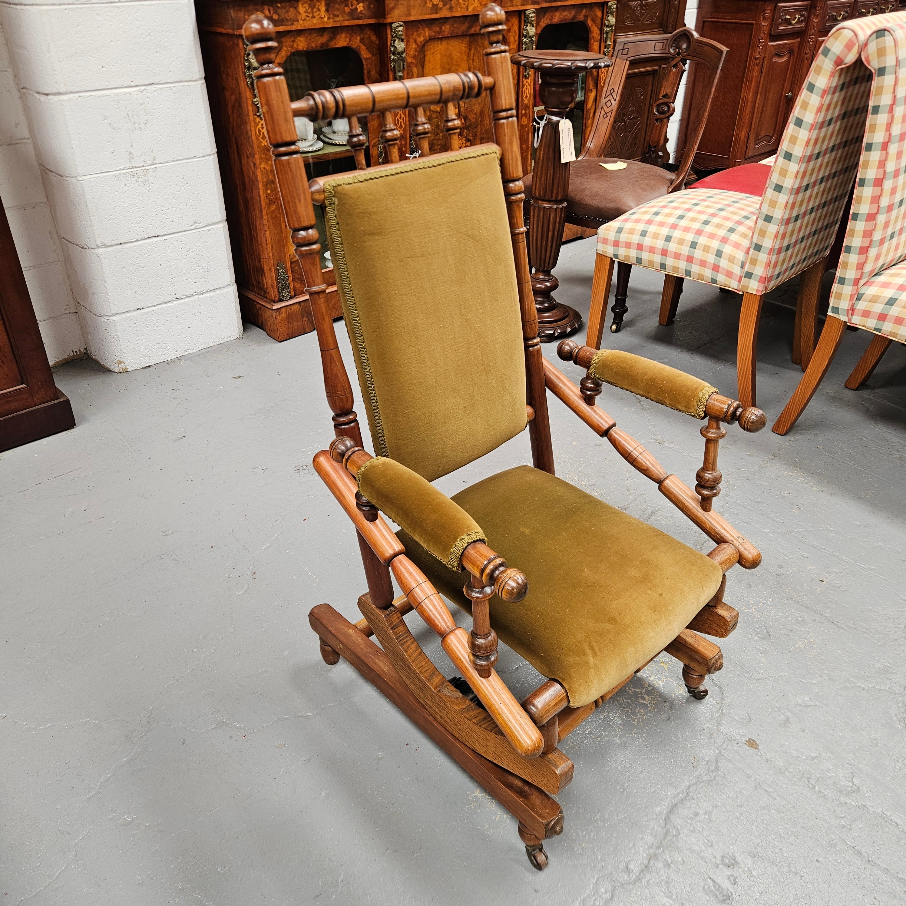 Edwardian Walnut Upholstered Rocking Chair | Antique & Vintage | Moonee Ponds Antiques | Australia Wide Delivery