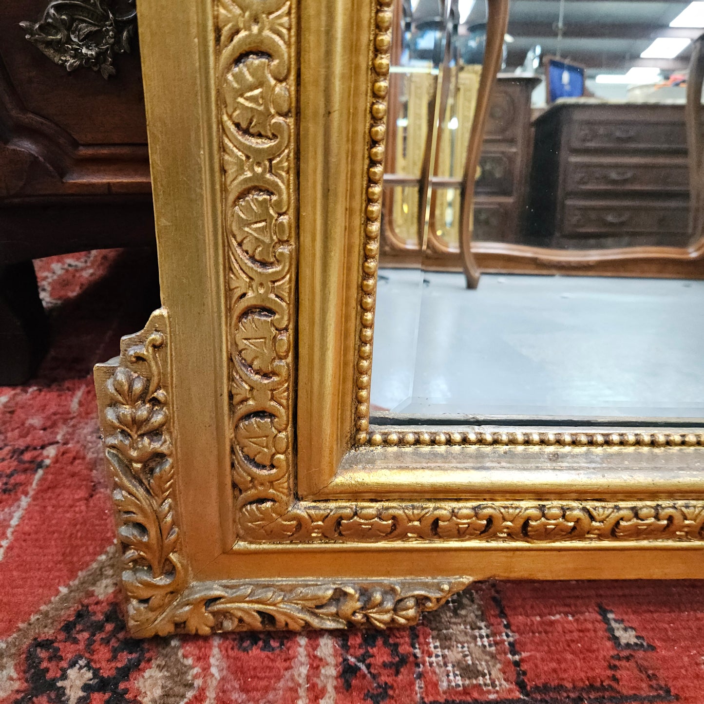 Napoleon III Style French Gilt & Floral Decorated Bevelled Mirror