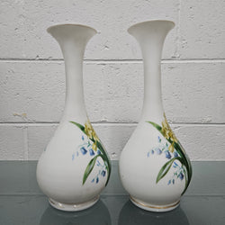 Pair Of Hand Painted Antique Milk Glass Vases Featuring Daffodils | Antique & Vintage | Moonee Ponds Antiques | Australia Wide Delivery