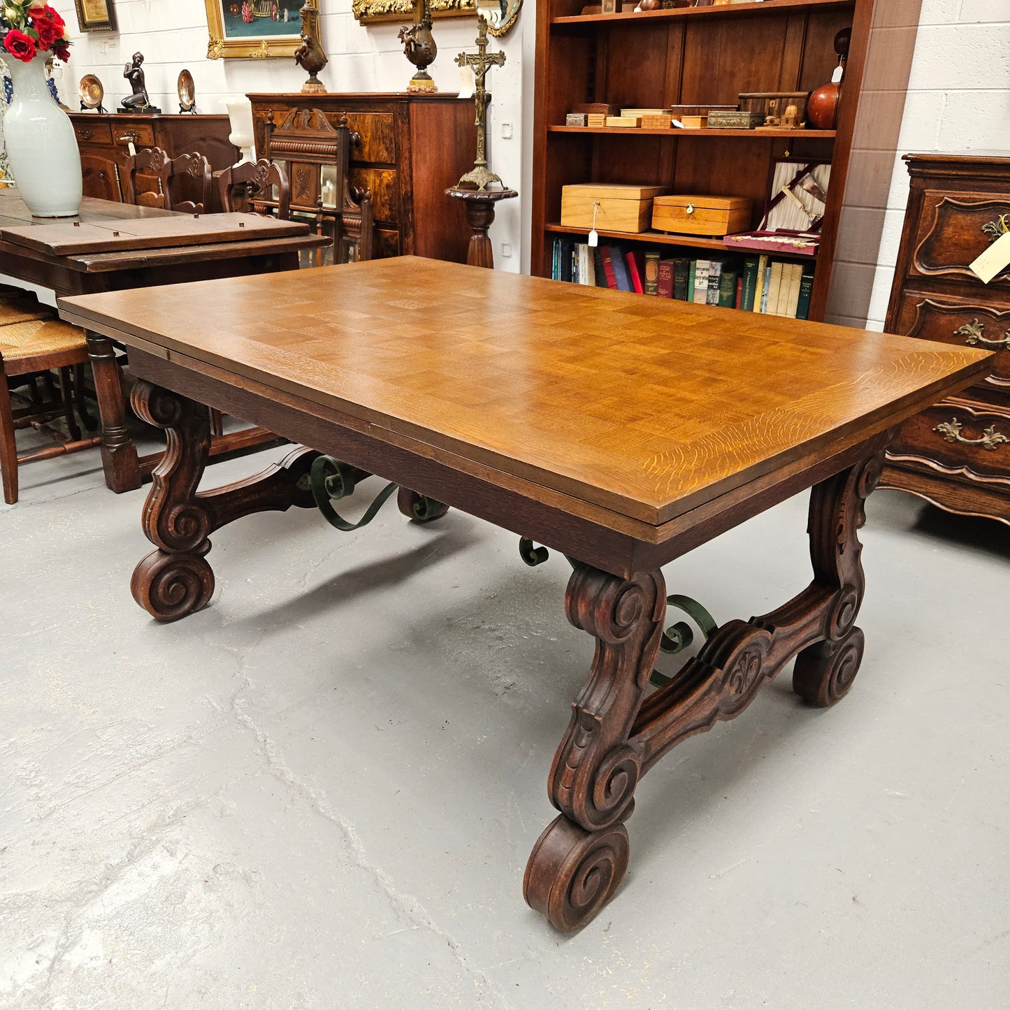 Beautiful French Oak Spanish Style Extension Dining Table
