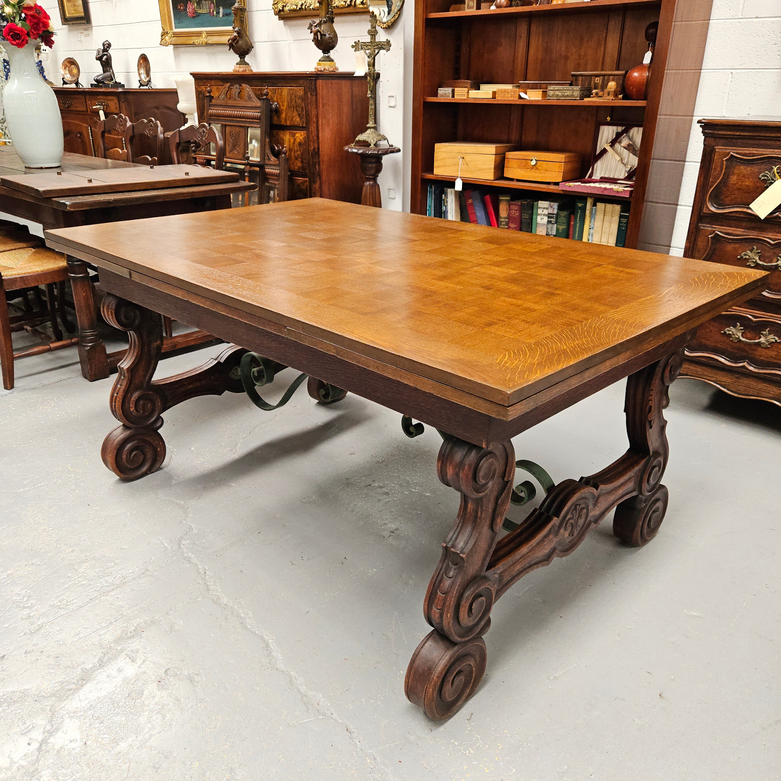 Beautiful French Oak Spanish Style Extension Dining Table | Antique & Vintage | Moonee Ponds Antiques | Australia Wide Delivery