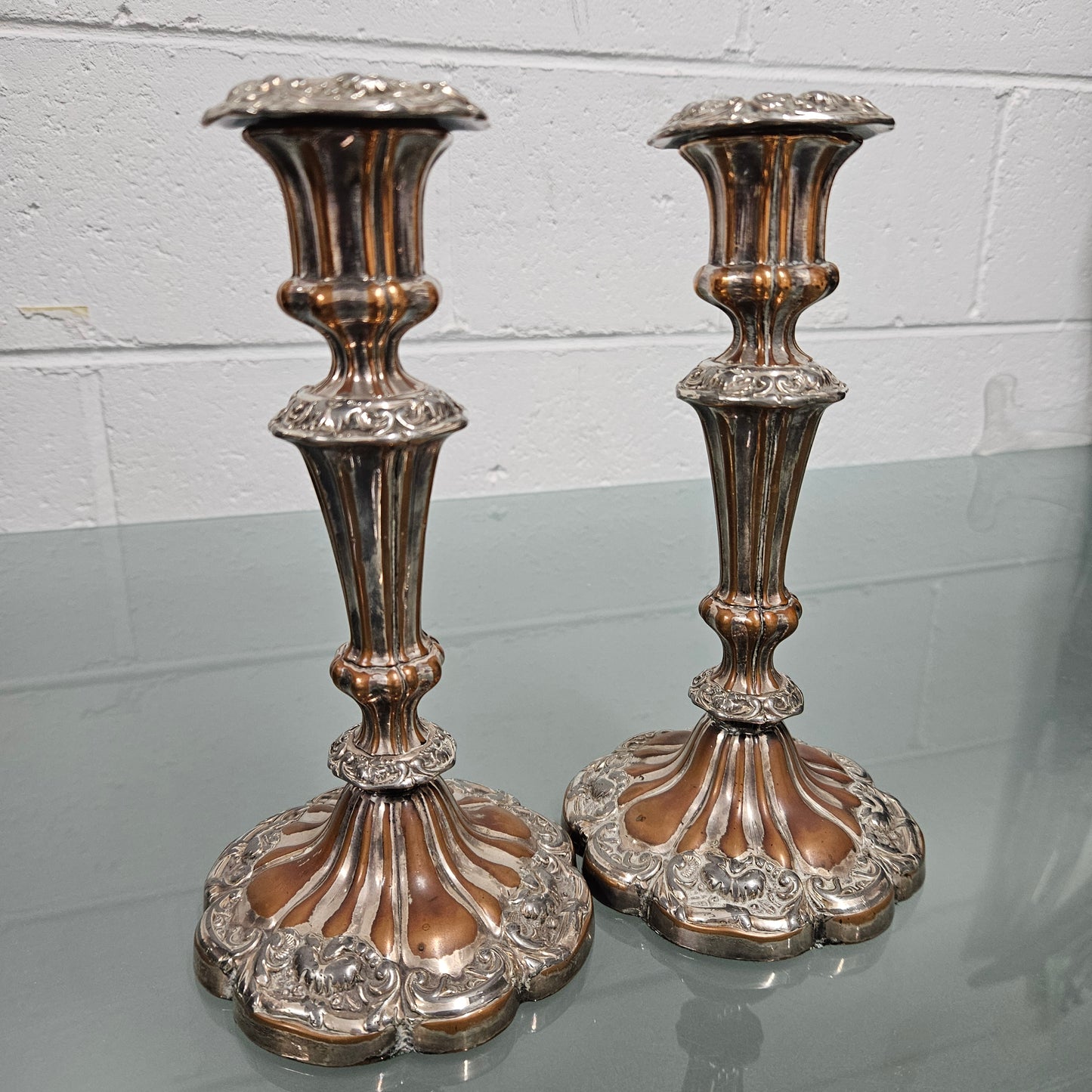 Pair of Sheffield Plate Candle Sticks