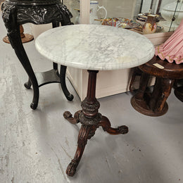 Victorian Marble Top & Carved Walnut Base Occasional Table