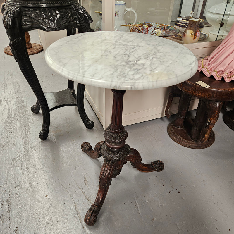 Victorian Marble Top & Carved Walnut Base Occasional Table