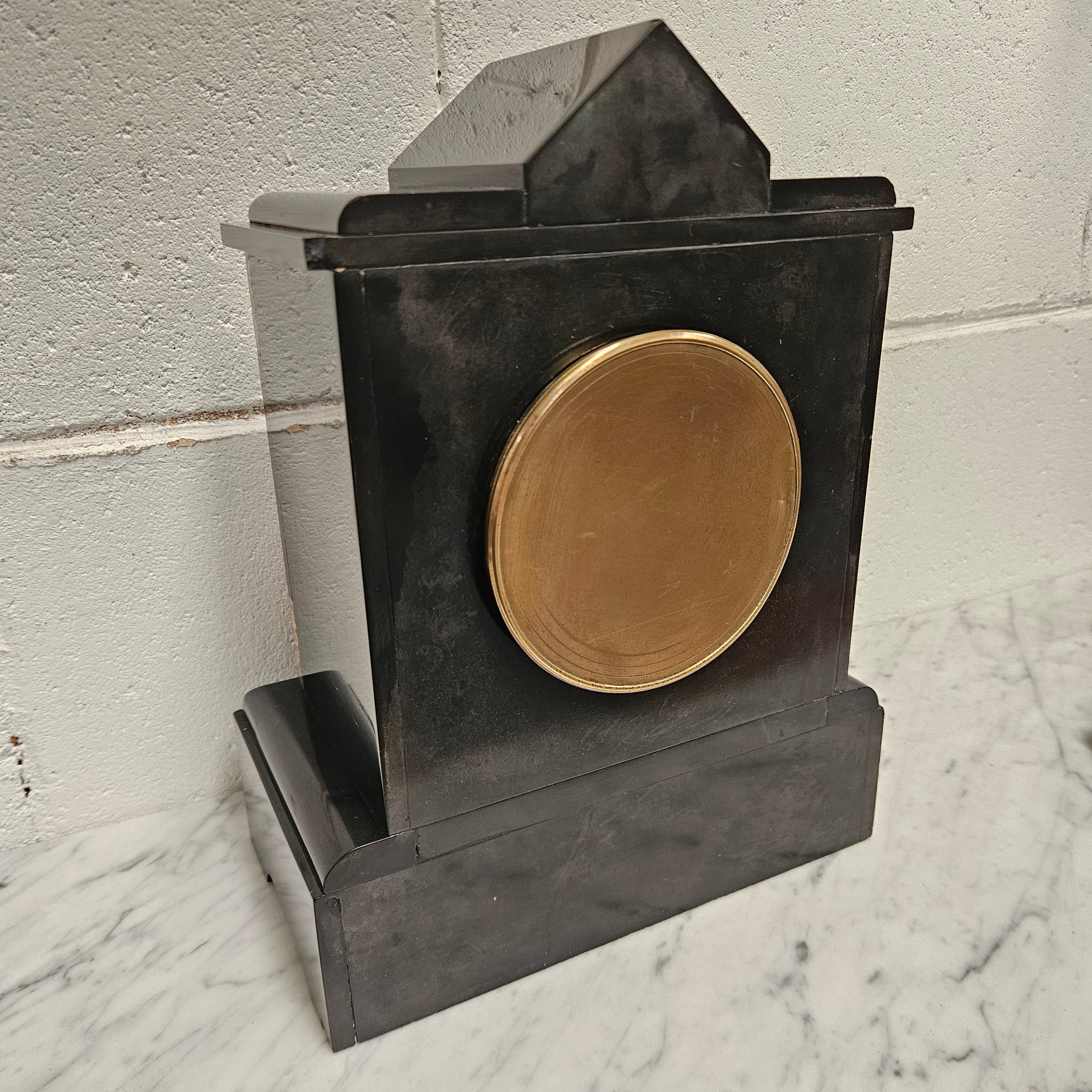 French Inlaid Marble Time Piece Clock Fully Serviced