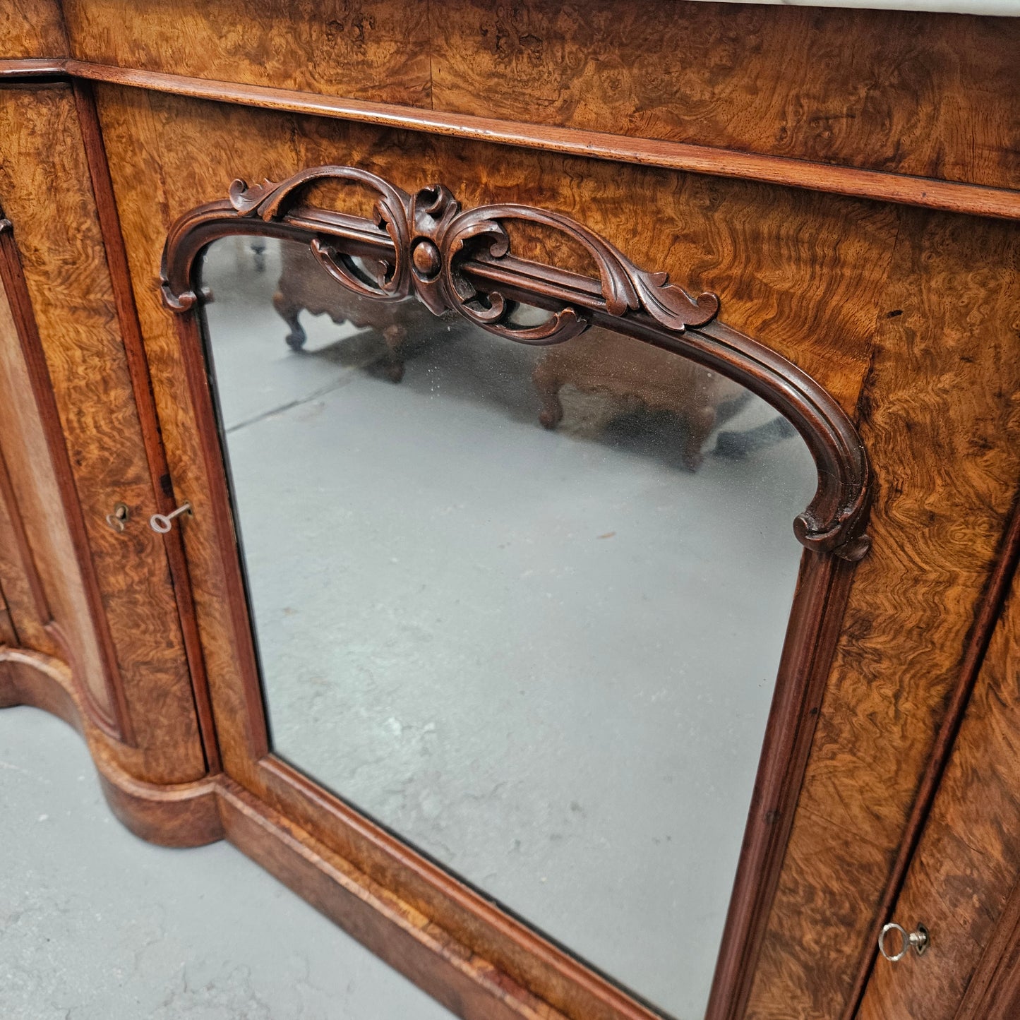 Elegant Figured Walnut Crendza With Marble Top