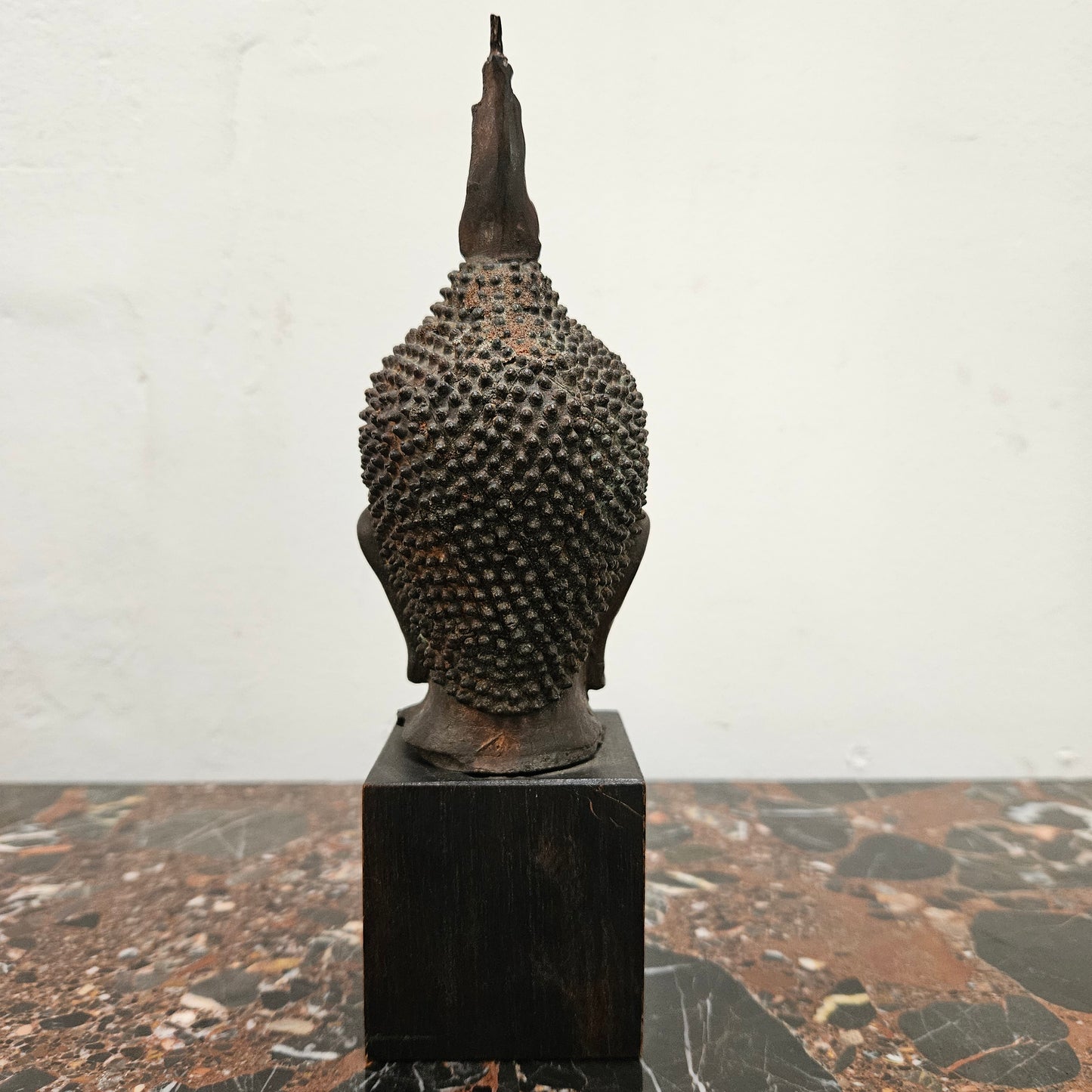 Antique Bronze Buddha Head On Plinth