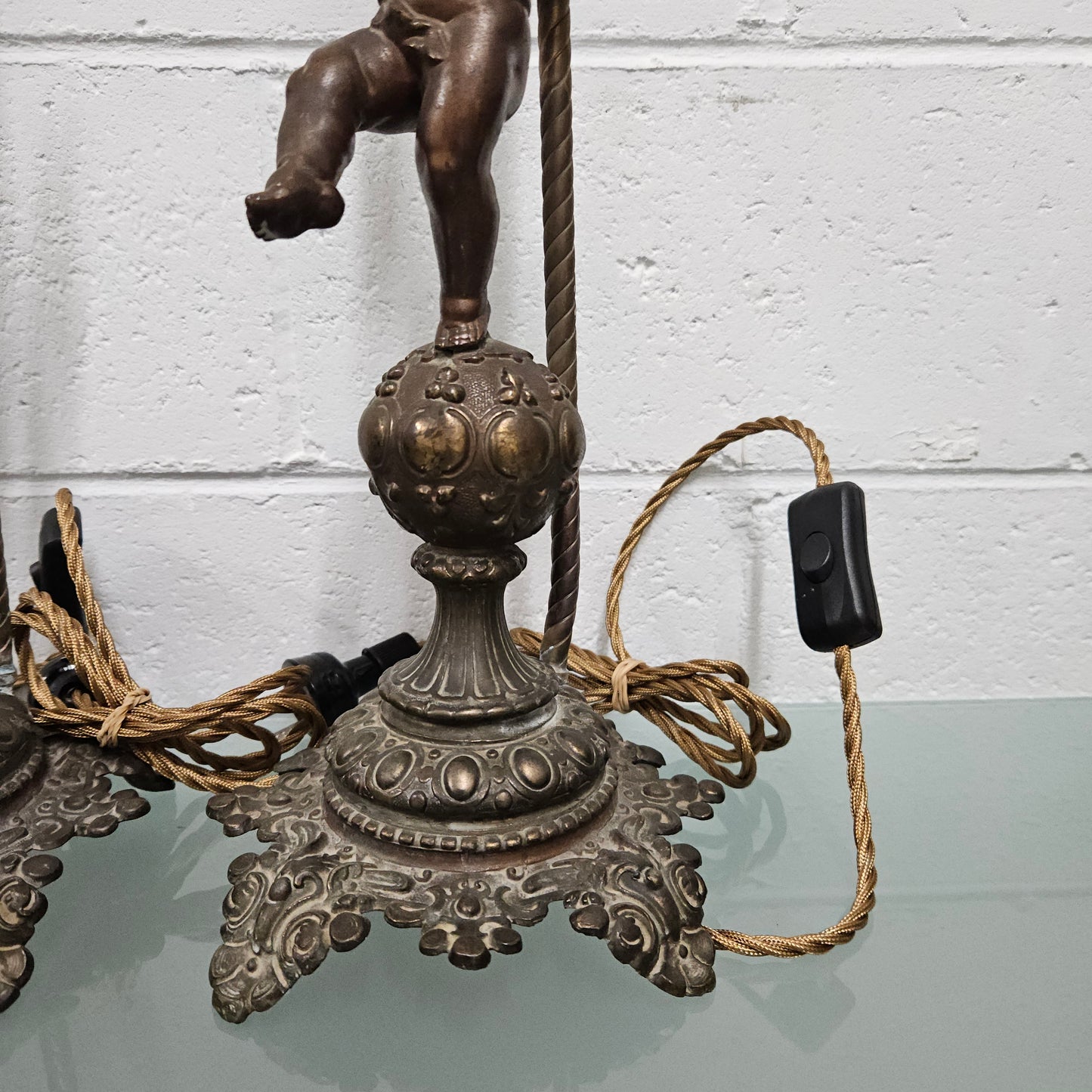 Antique Pair of Decorative Cherub Table Lamps