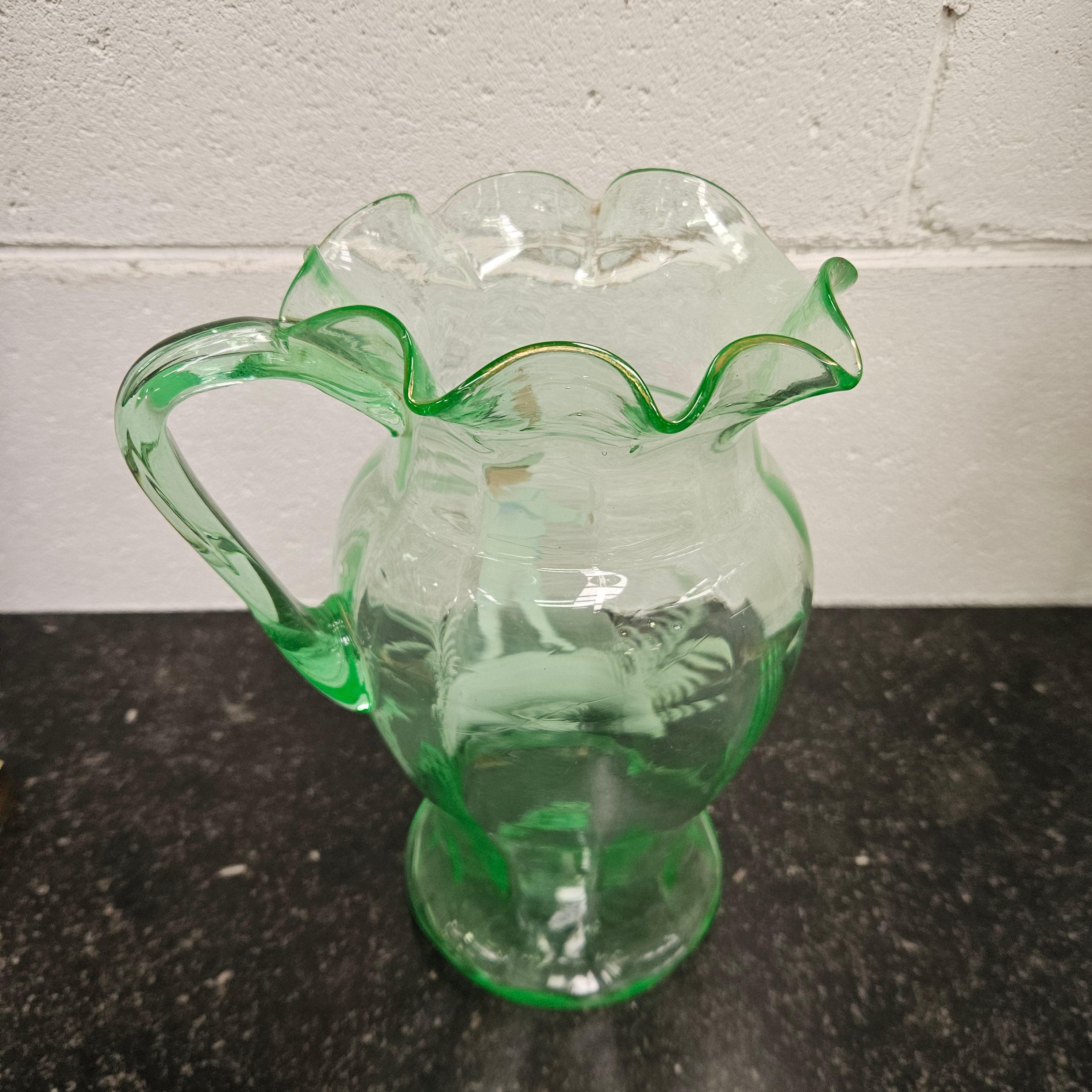 Uranium Glass Mary Gregory Style Large Jug | Antique & Vintage | Moonee Ponds Antiques | Australia Wide Delivery