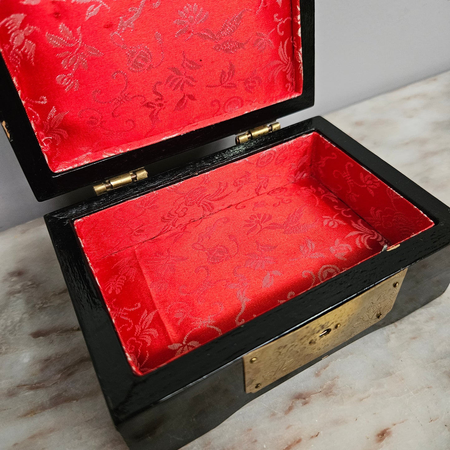 Chinese Lacquer & Brass Trinket Box