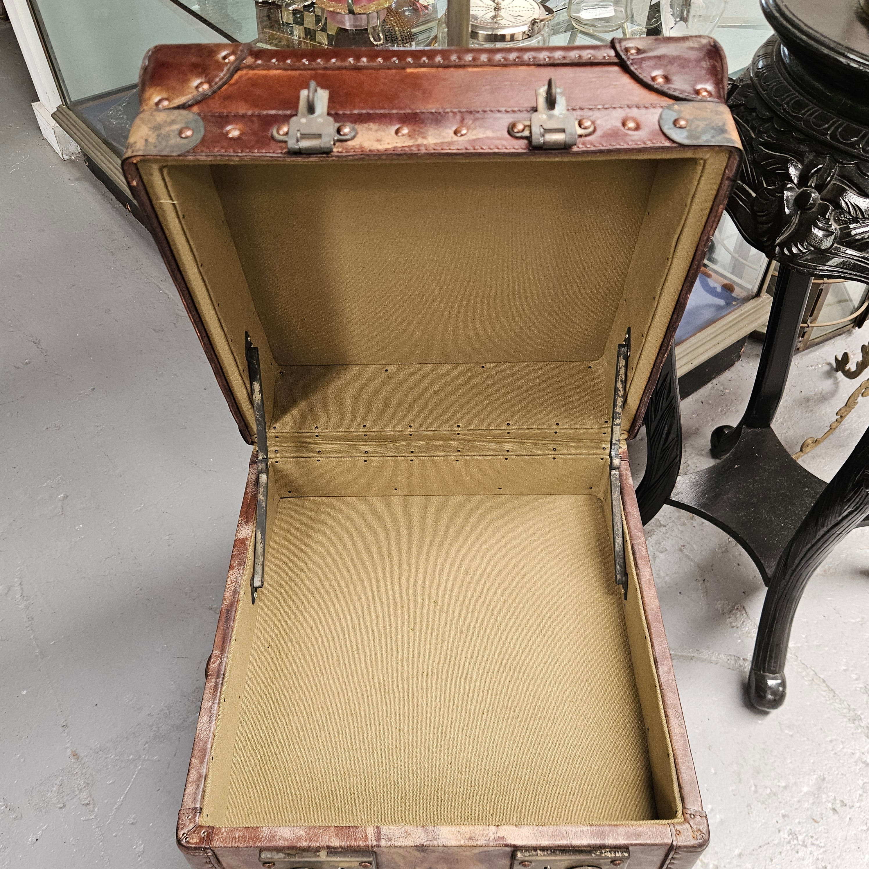 Portable Leather Filing Cabinet / Side Table | Antique & Vintage | Moonee Ponds Antiques | Australia Wide Delivery