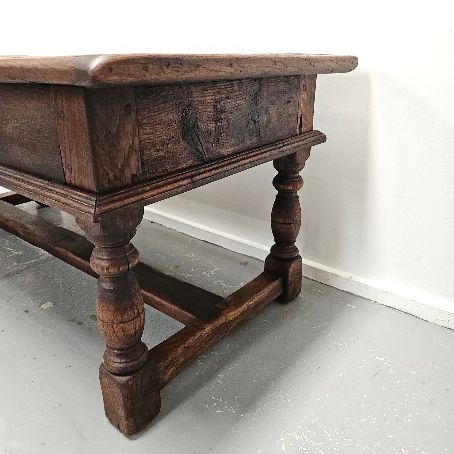 French Oak One Drawer Stretcher Base Coffee Table