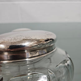 Antique Cut Glass & Sterling Silver Lid Dressing Table Bowl