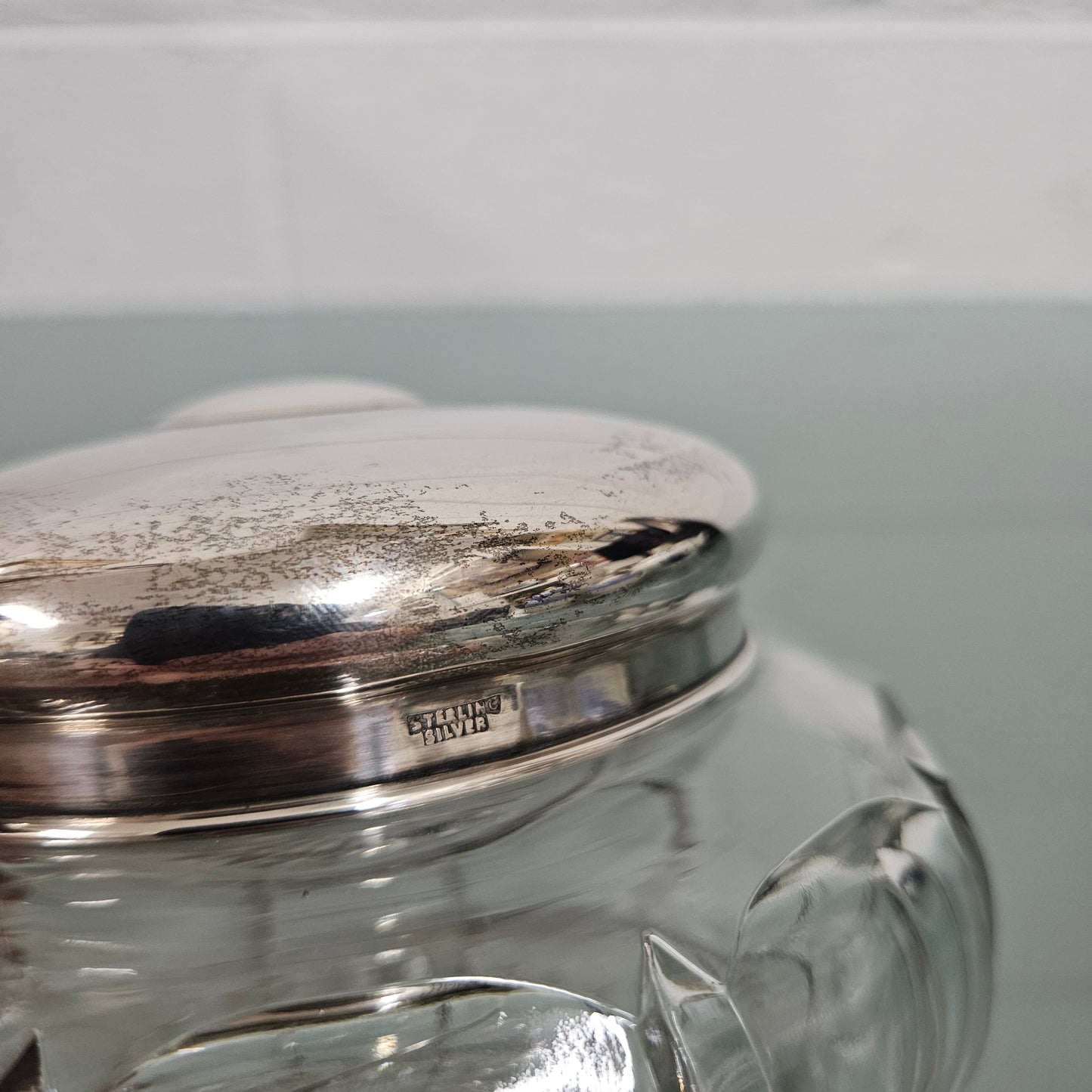 Antique Cut Glass & Sterling Silver Lid Dressing Table Bowl