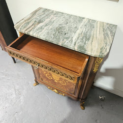 French Walnut Louis XV Style Marble Top Marquetry Inlaid Side Cabinet | Antique & Vintage | Moonee Ponds Antiques | Australia Wide Delivery