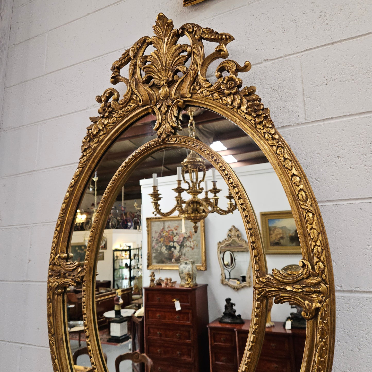 Rare Decorative Late 19th Century Oval Gilt Cushion Mirror