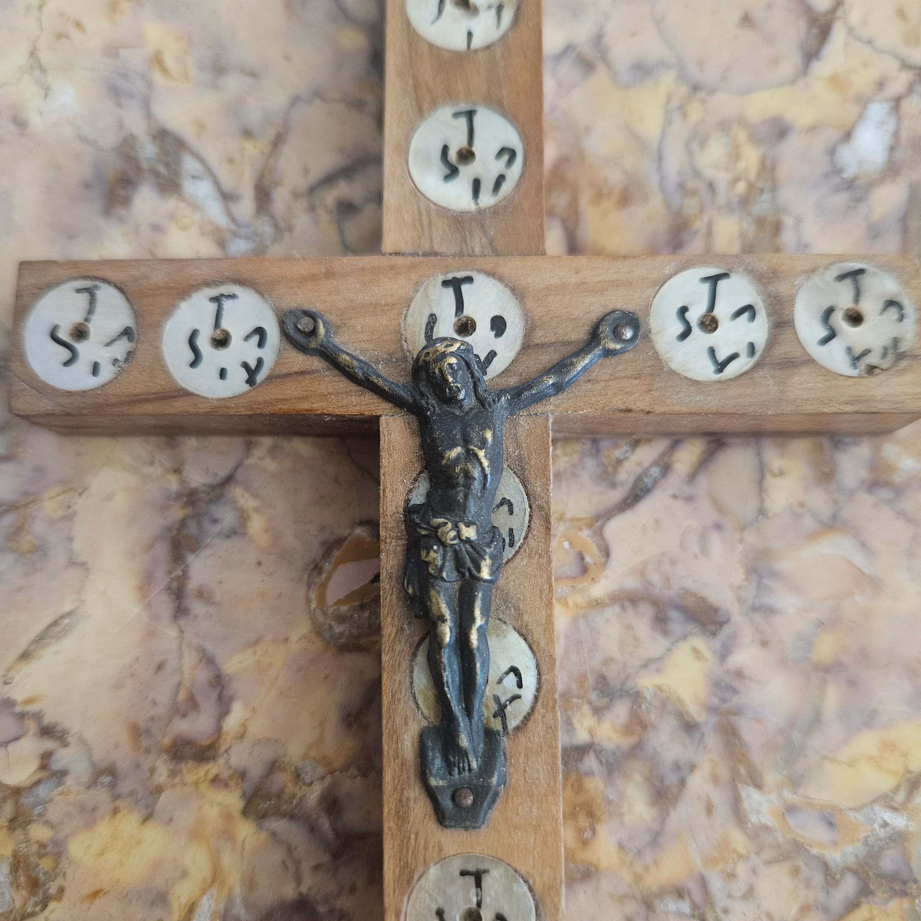 Vintage Wooden & Mother Of Pearl Crucifix "Jerusalem" | Antique & Vintage | Moonee Ponds Antiques | Australia Wide