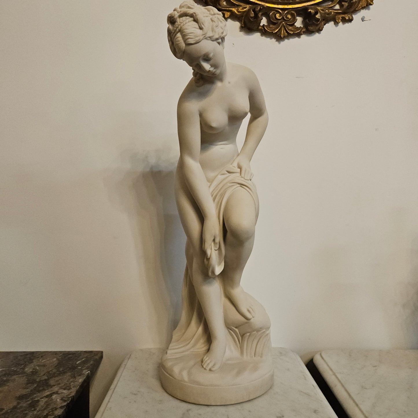 Vintage French Composite Marble 'Bathing Venus' Statue