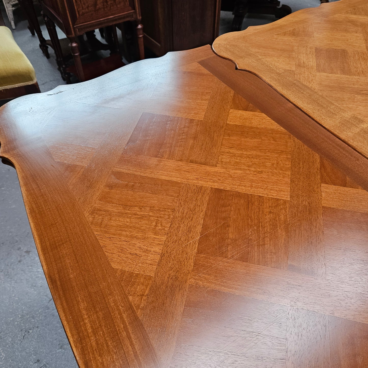 Louis XV Style Walnut Parquetry Top Extension Table