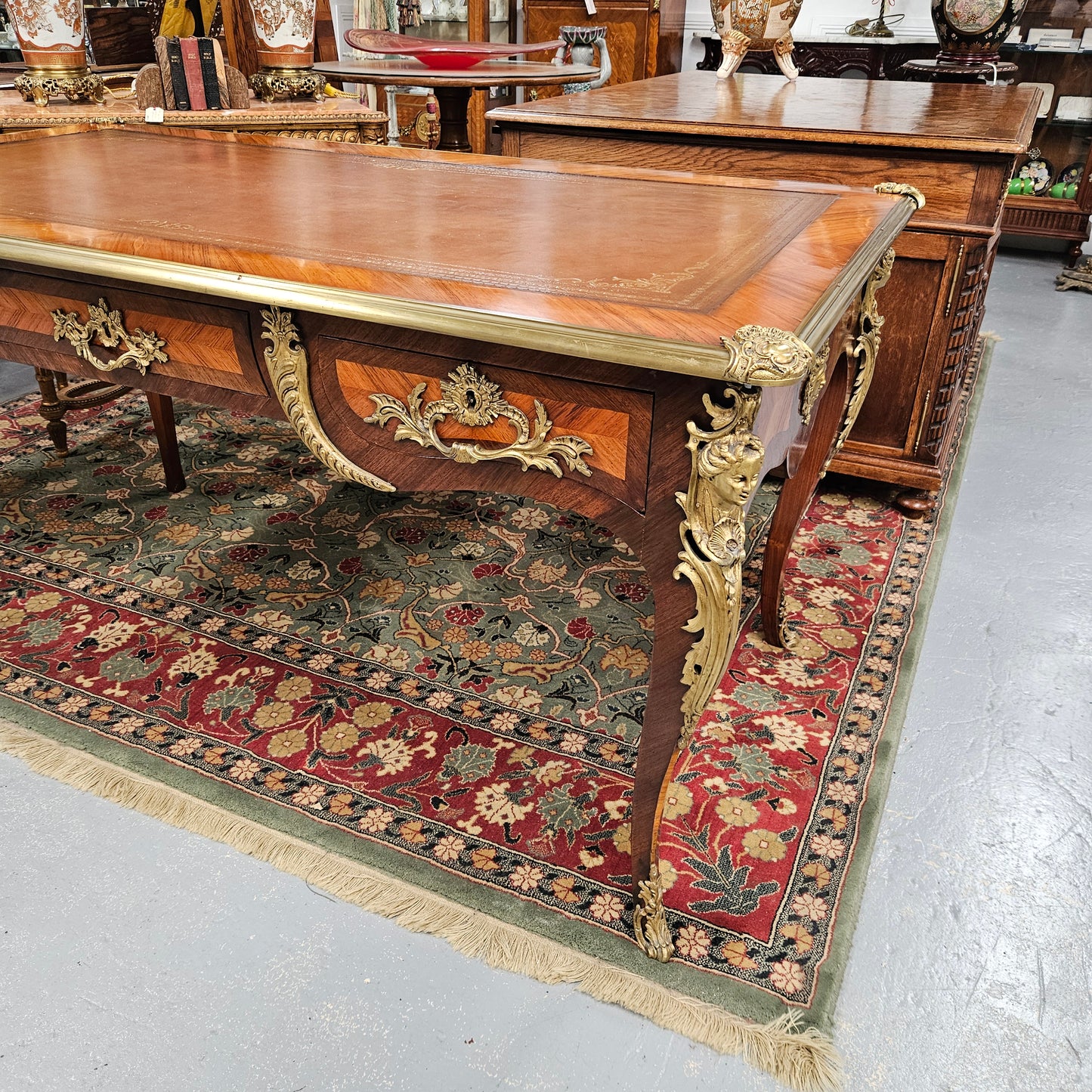 Exceptional 19th Century Louis XV Style Kingwood & Rosewood"Bureau Plat" Leather Top Desk