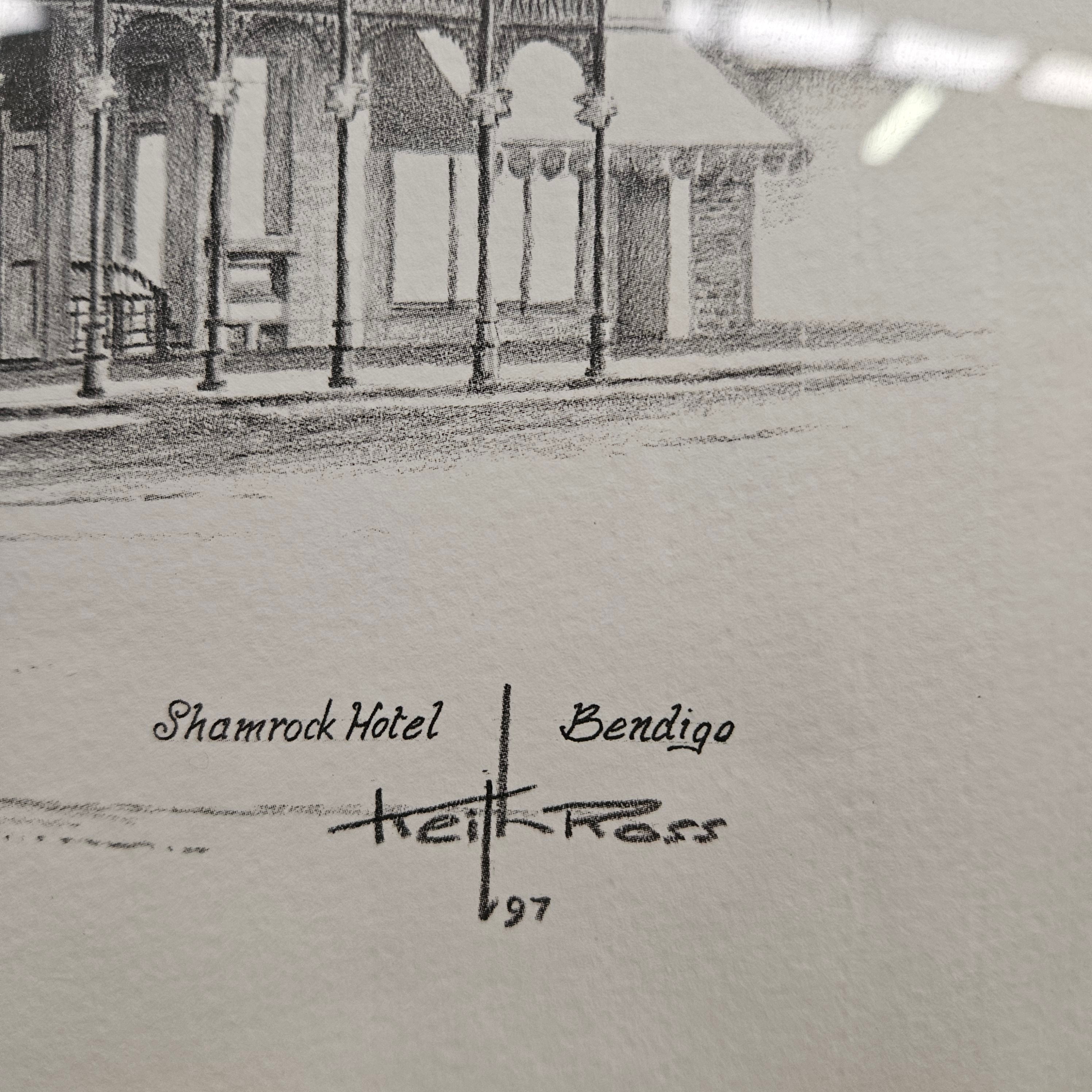 Lithograph by Keith Ross of Shamrock Hotel Bendigo | Antique & Vintage | Moonee Ponds Antiques | Australia Wide