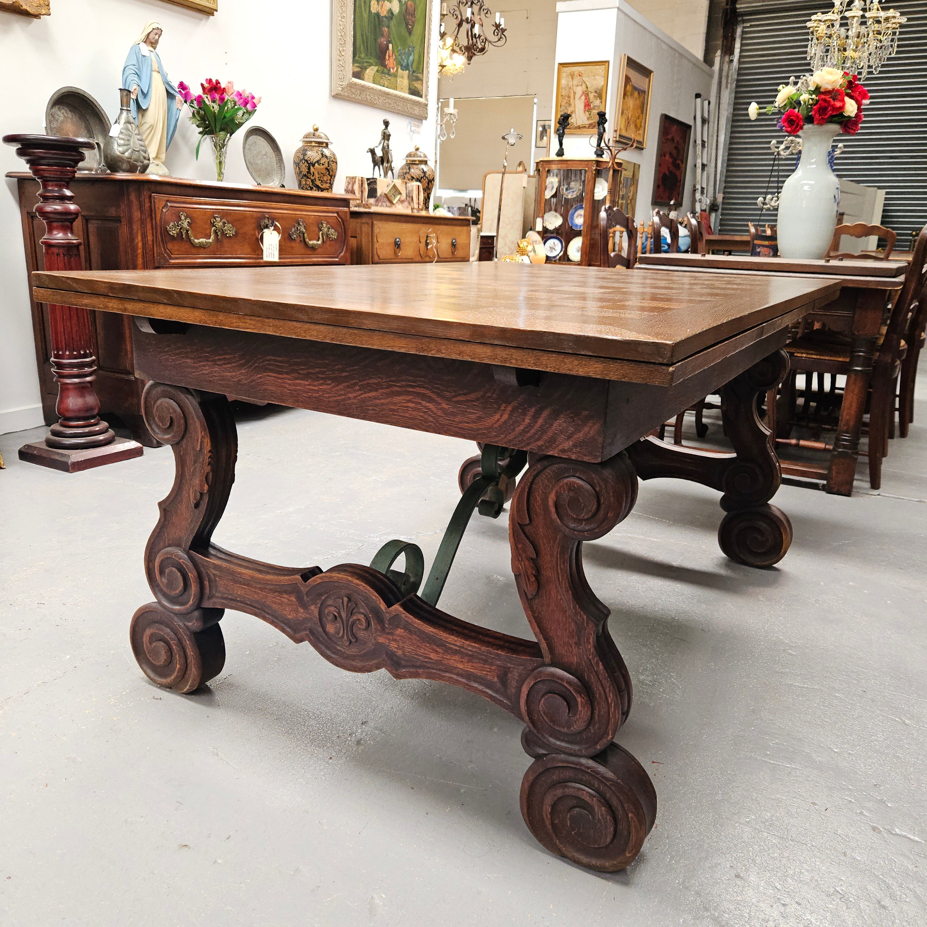 Beautiful French Oak Spanish Style Extension Dining Table | Antique & Vintage | Moonee Ponds Antiques | Australia Wide Delivery