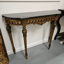 French Louis 16th Style Gilt & Black Marble Top Console Table