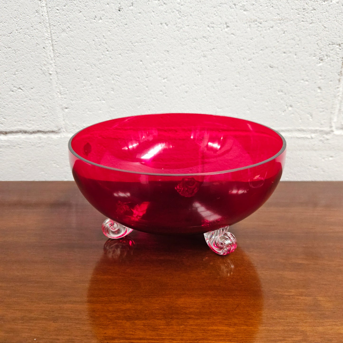 Vintage Bohemian Red Ruby Crystal Bowl on Feet