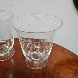 Pair Victorian Or Earlier Etched Glass Vases/Candle Holders