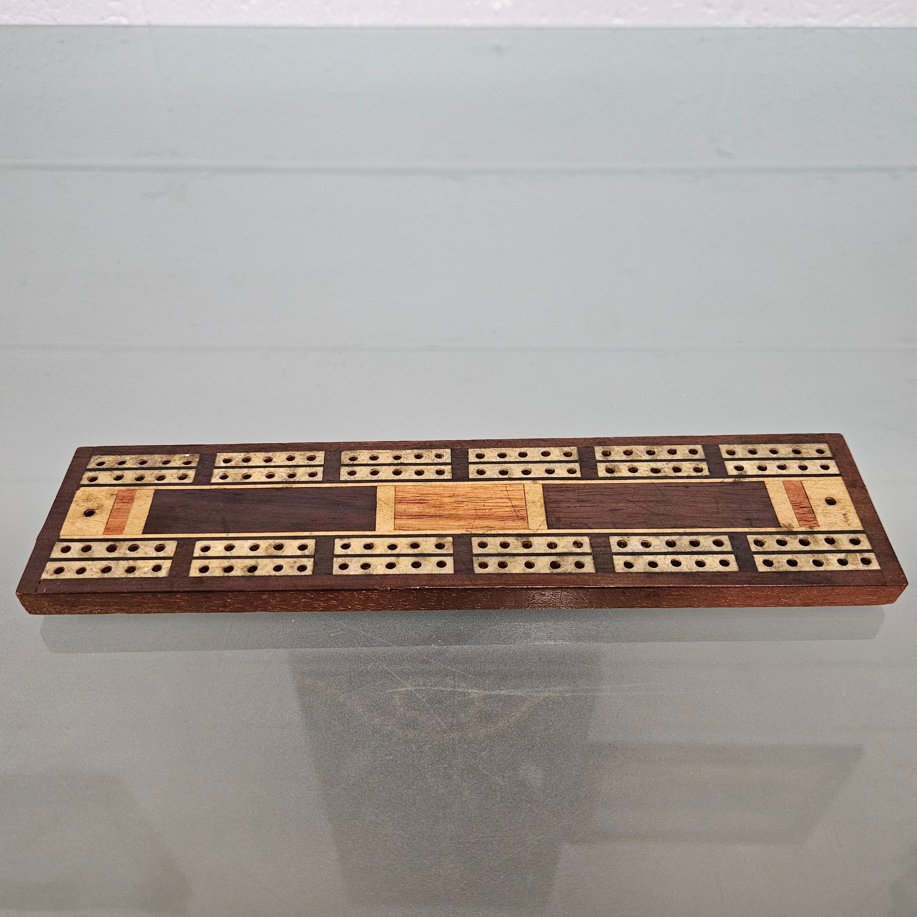 Antique Cribbage Inlaid Timber Board