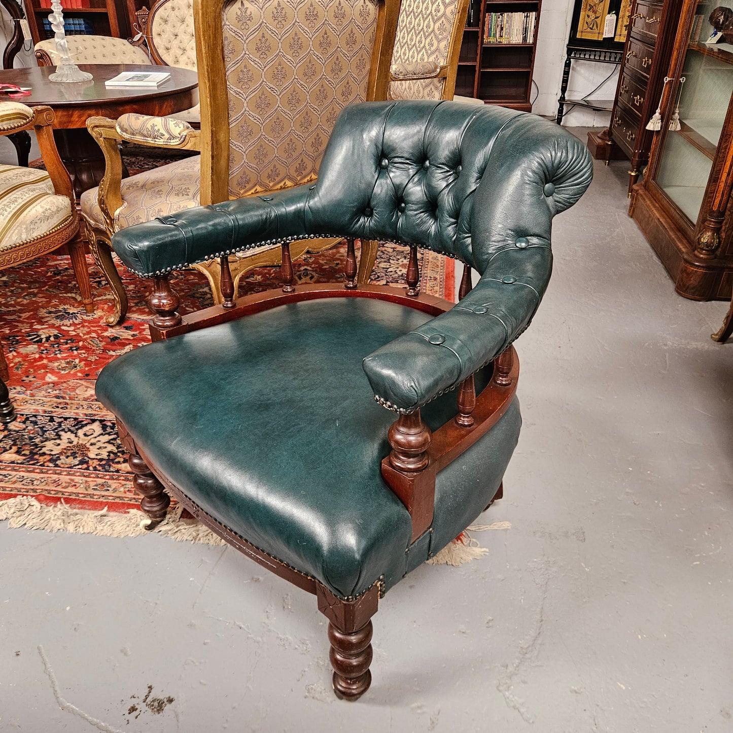 Antique Mahogany Leather Upholstered Captain / Office Chair