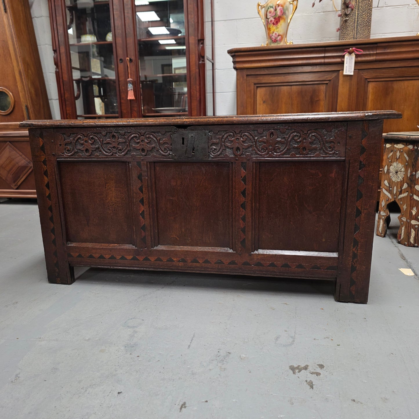 18th Century French Oak Coffer Featuring Beautiful Carvings