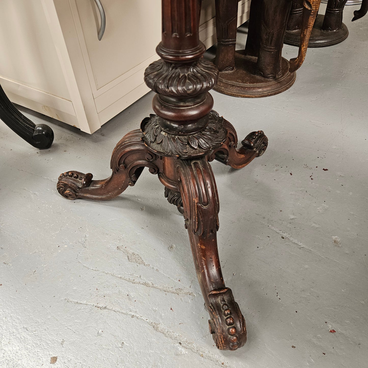 Victorian Marble Top & Carved Walnut Base Occasional Table
