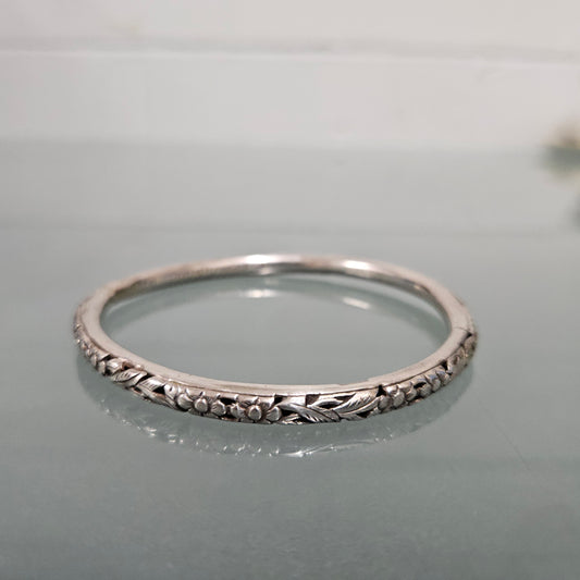 Antique Decorated And Pierced Silver Bangle