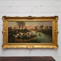 Signed Oil on Canvas "Hunting Scene" In Decorative Gilt Frame | Antique & Vintage | Moonee Ponds Antiques | Australia Wide Delivery