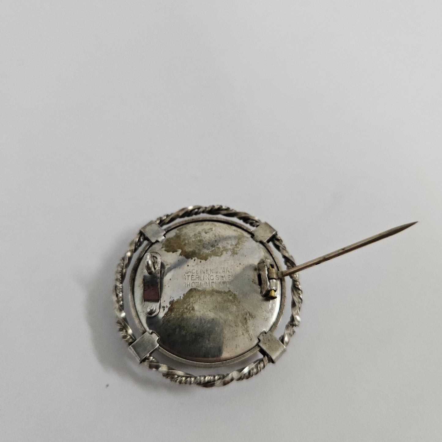 Hand Painted Sterling Silver Vintage Brooch