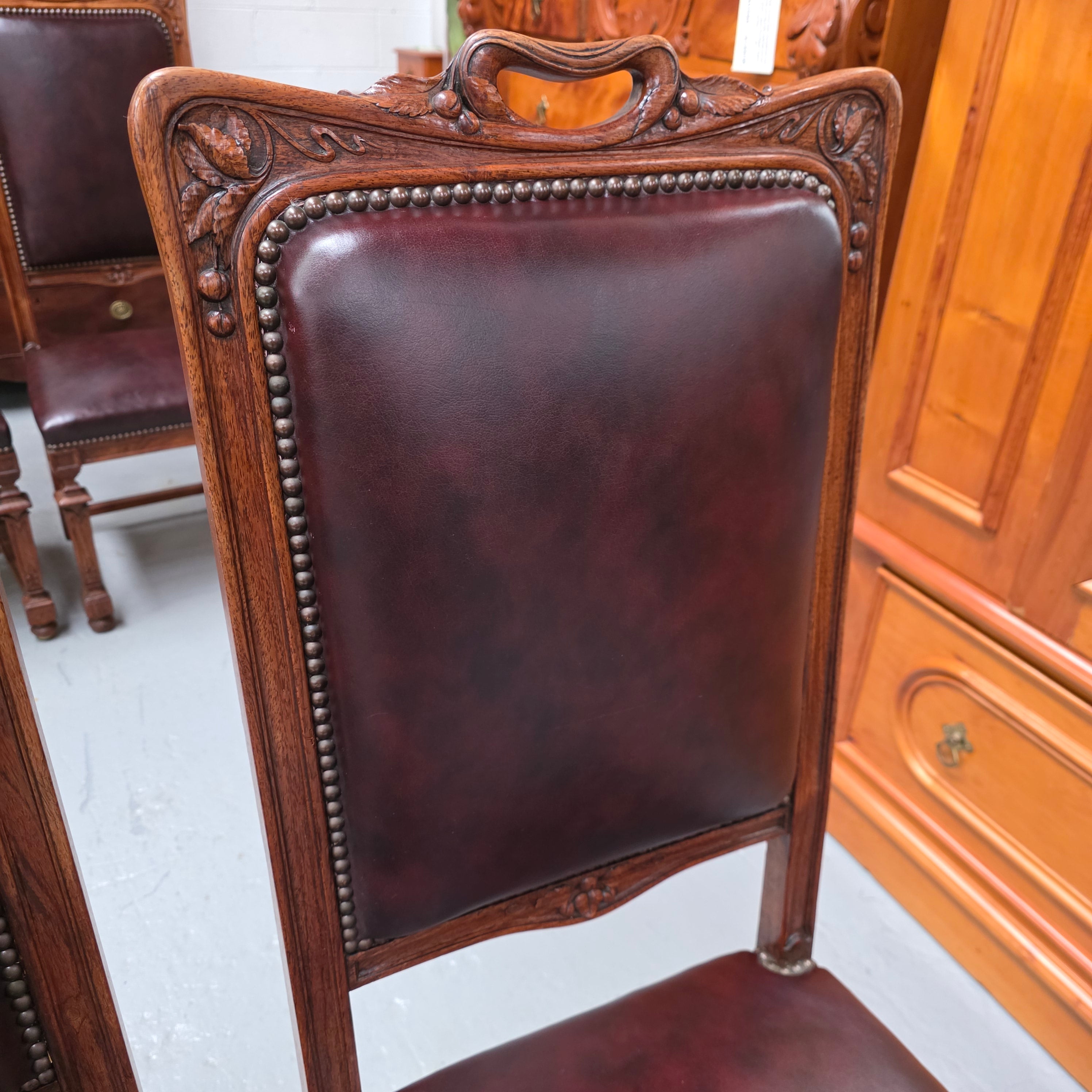 Set of Six Art Nouveau Style Faux Leather Dining Chairs | Antique & Vintage | Moonee Ponds Antiques | Australia Wide Delivery
