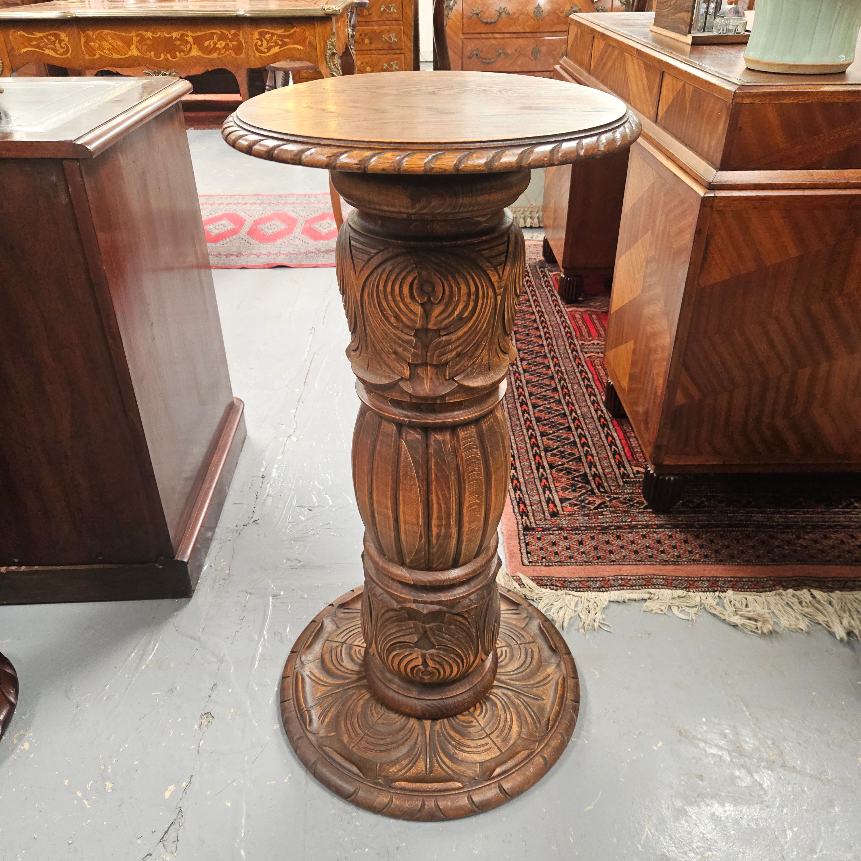 Nicely Carved French Oak Pedestal | Antique & Vintage | Moonee Ponds Antiques | Australia Wide Delivery