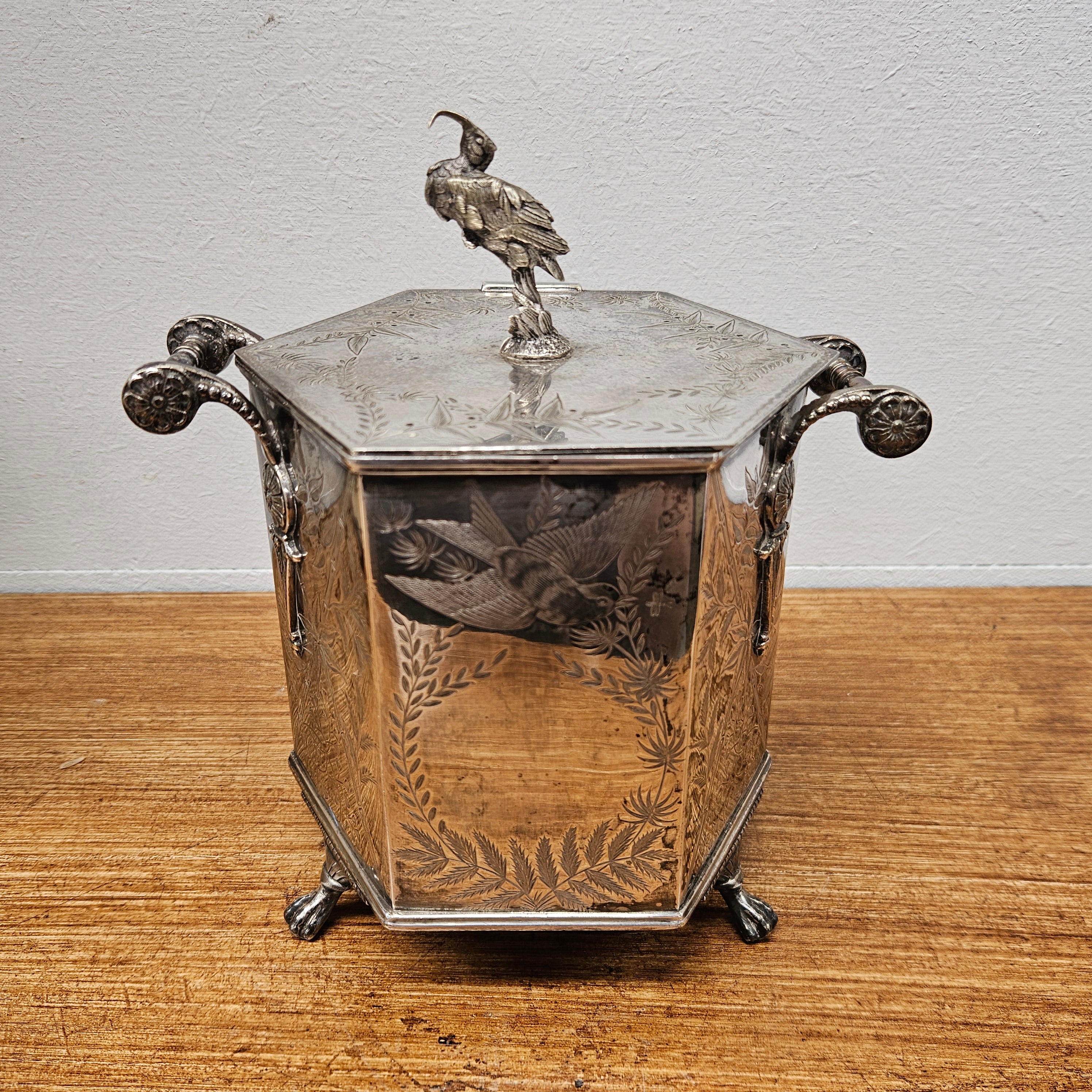 Victorian Hexagonal Silver Plated Biscuit Barrel