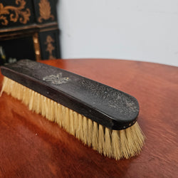 Antique Ebonised Wooden Brush With Silver Initials