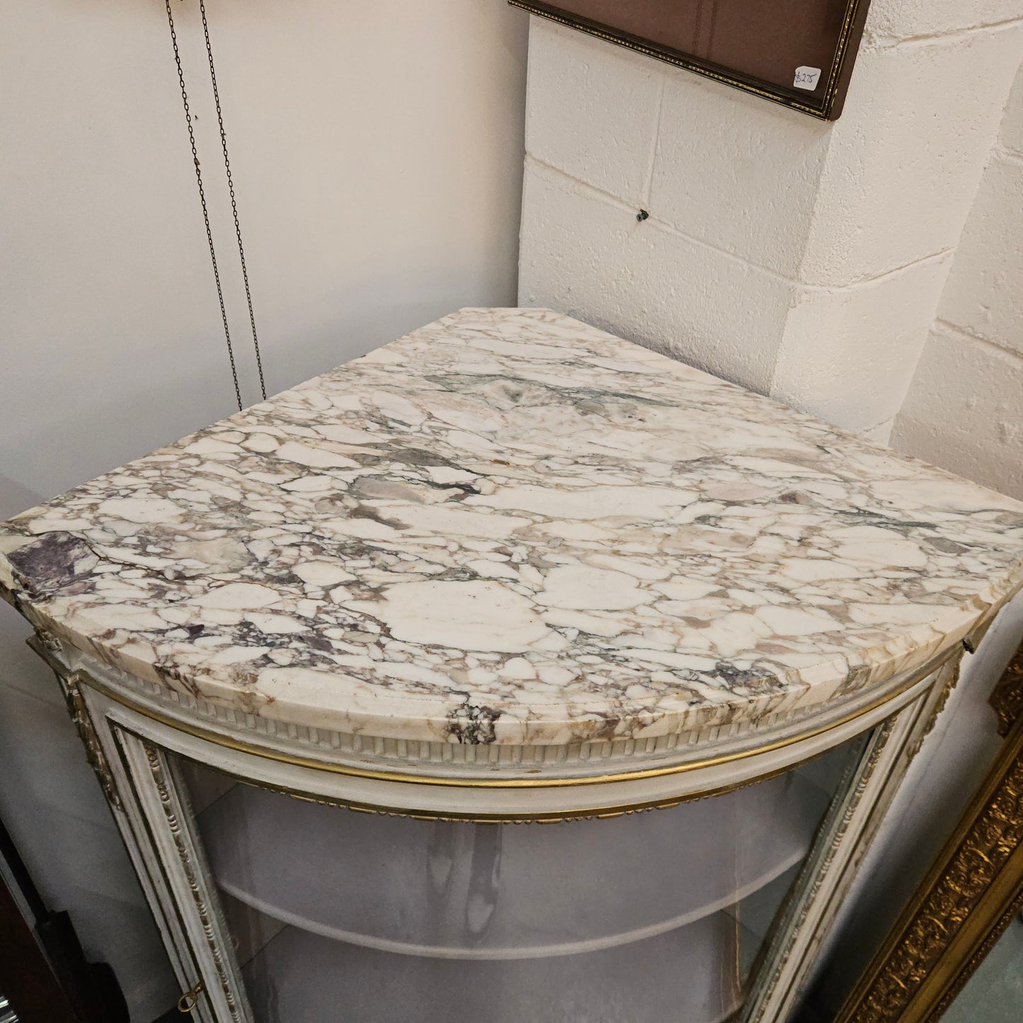 Louis XVI Style Signed Paris Marble Top Corner Cabinet